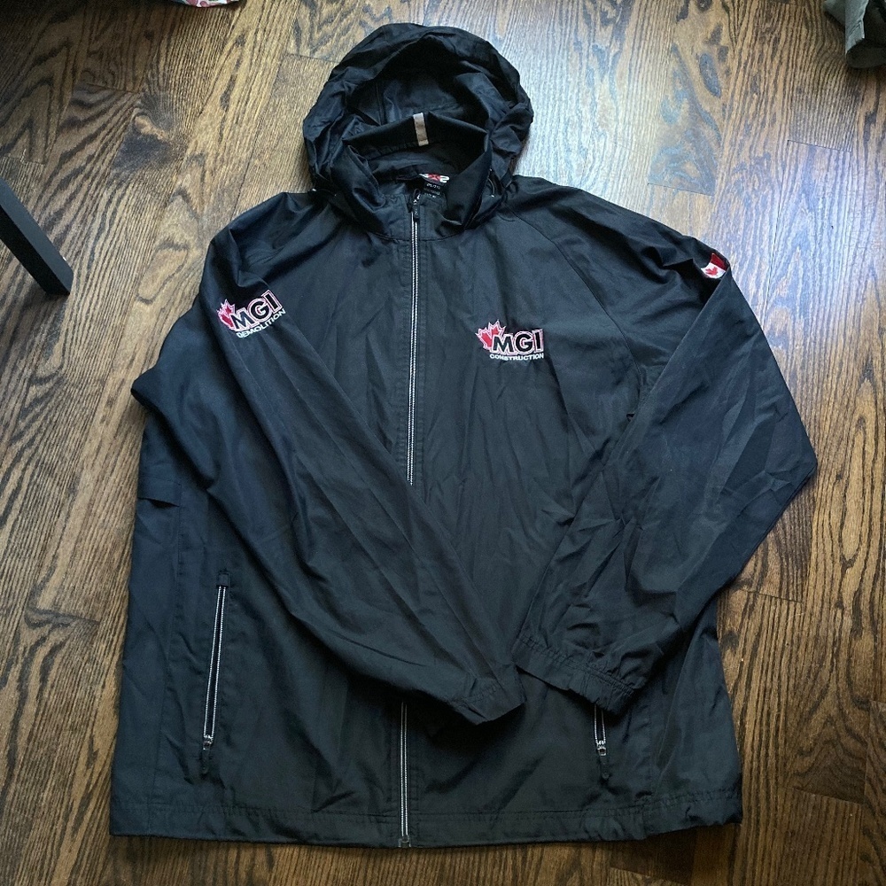 CX2 Men's Full Zip Hooded Jacket Blac Small MGI CONSTRUCTION Logo